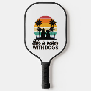 Palas De Pickleball La vida es mejor con los perros Retro Sunset Woman