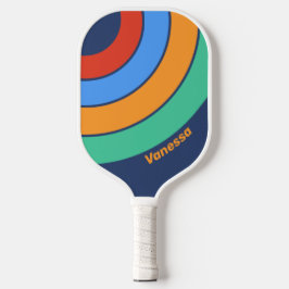 Palas De Pickleball La vieja escuela retro Círculo arco iris con nombr