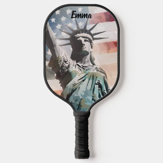 Palas De Pickleball Lady Liberty y el nombre personalizado de la bande (Anverso)