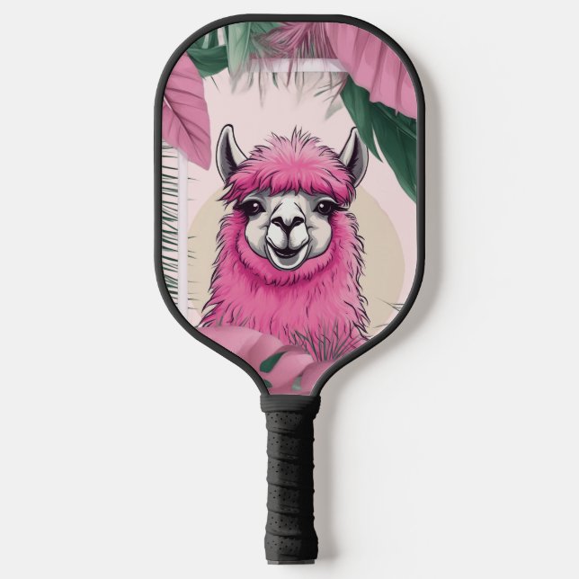 Palas De Pickleball Lama sonriente rosa feliz (Anverso)