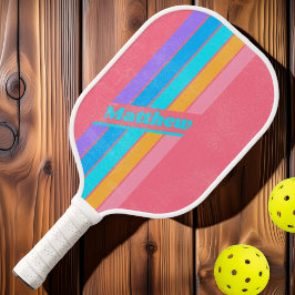 Palas De Pickleball Laminado a rayas con nombre al estilo neón de los 