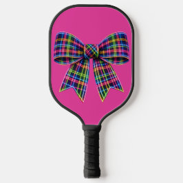 Palas De Pickleball Lazo escocés de tartán con lazo rosa neón lindo