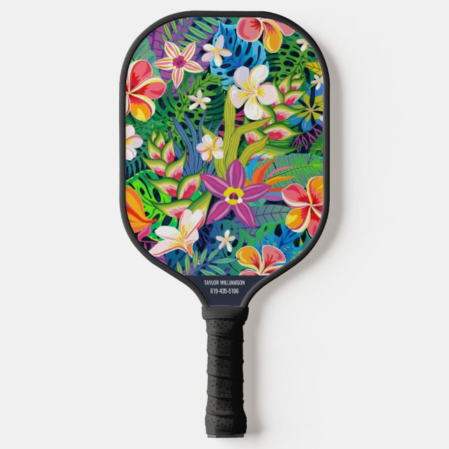 Palas De Pickleball Leaf Tropical Floral Nombre Botánico Personalizado (Anverso)