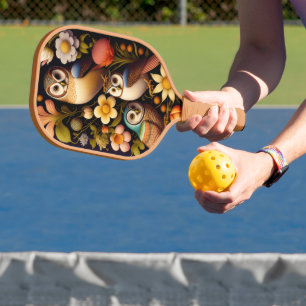 Palas De Pickleball Lechuzas y flores Haeckel moderno