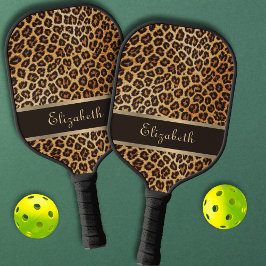 Palas De Pickleball Leopard Animal Print Brown & Gold Stripe Sports