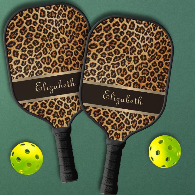 Palas De Pickleball Leopard Animal Print Brown & Gold Stripe Sports (Subido por el creador)