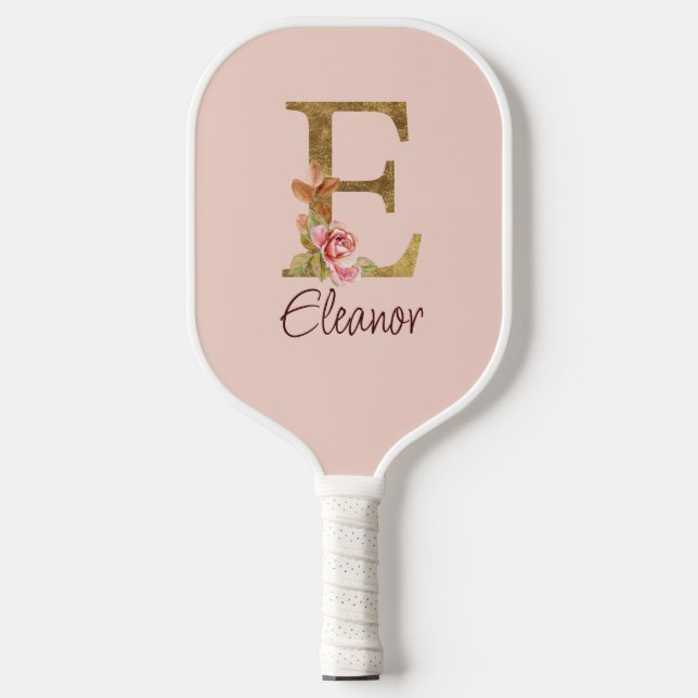 Palas De Pickleball Letra de nombre personalizado E Rosas rosadas con  (Anverso)