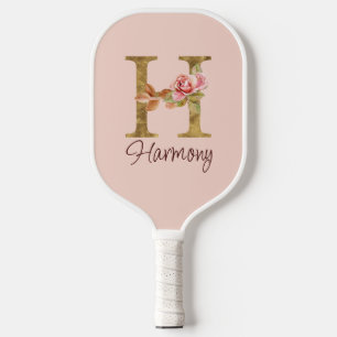 Palas De Pickleball Letra de nombre personalizado H Lámina de oro Rosa