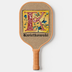 Palas De Pickleball Letra floral medieval iluminada monograma K