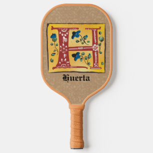 Palas De Pickleball Letra H de monograma iluminada floral medieval
