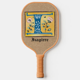 Palas De Pickleball Letra medieval floral iluminada monograma I
