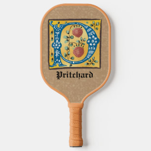 Palas De Pickleball Letra medieval floral iluminada monograma P
