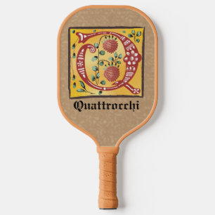 Palas De Pickleball Letra medieval floral iluminada monograma Q