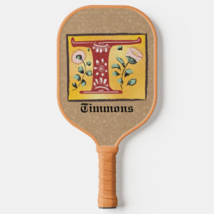Palas De Pickleball Letra medieval floral iluminada monograma T