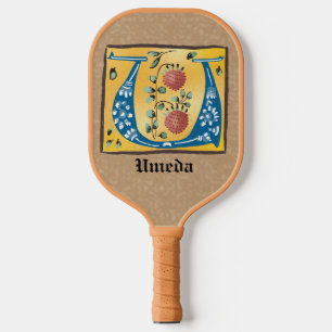 Palas De Pickleball Letra medieval floral iluminada Monograma U