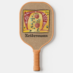 Palas De Pickleball Letra medieval floral iluminada N Monograma