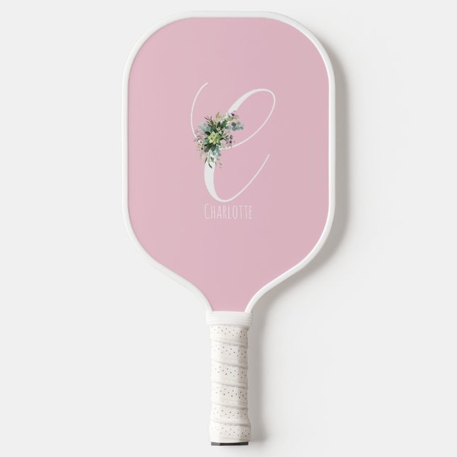 Palas De Pickleball Letra rosa C de flor monograma (Anverso)