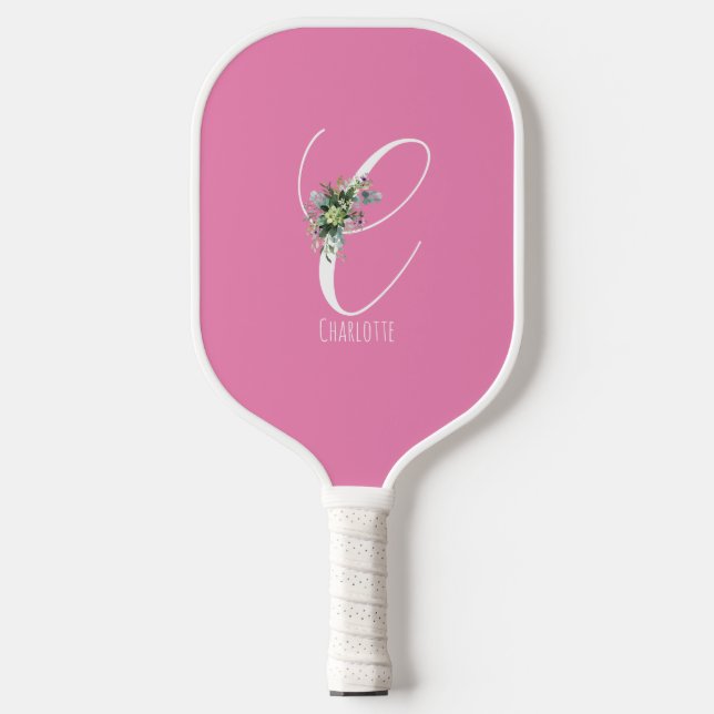 Palas De Pickleball Letra rosa C de flor monograma (Anverso)