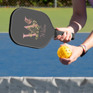 Palas De Pickleball Letra rosa Purpurina floral W