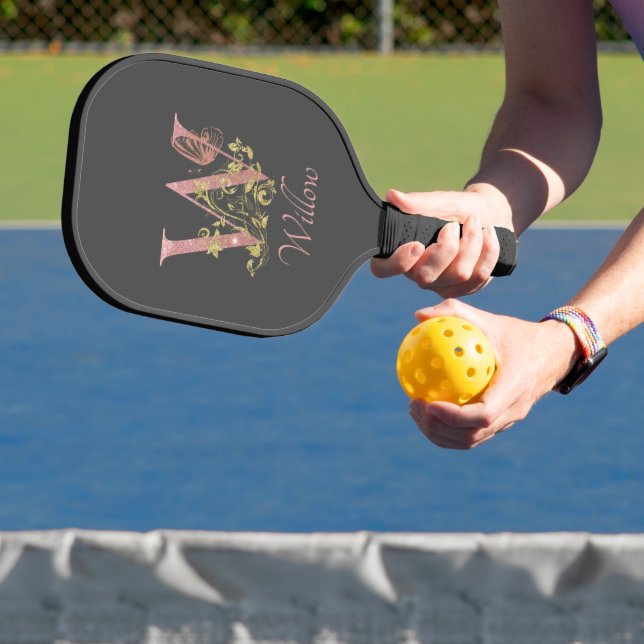 Palas De Pickleball Letra rosa Purpurina floral W (in situ)