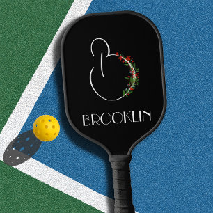 Palas De Pickleball Letra simple de la flor de acuarela B negra