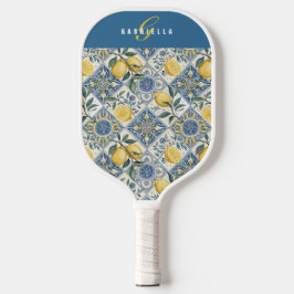 Palas De Pickleball Limón acuarela azul amarillo nombre personalizado