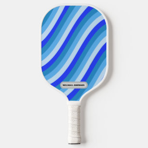 Palas De Pickleball Líneas de curvado retro en azul con nombre e inici