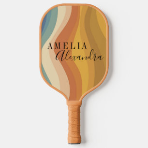 Palas De Pickleball Líneas onduladas abstractas de guión retro boho pe