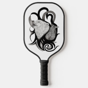 Palas De Pickleball Lobo blanco con arte tribal de Raven