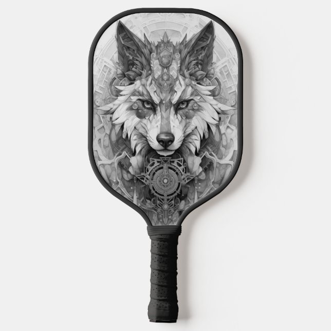 Palas De Pickleball Lobo blanco y rojo de Solarpunk (Reverso )