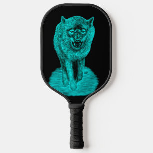 Palas De Pickleball Lobo negro enojado en la noche