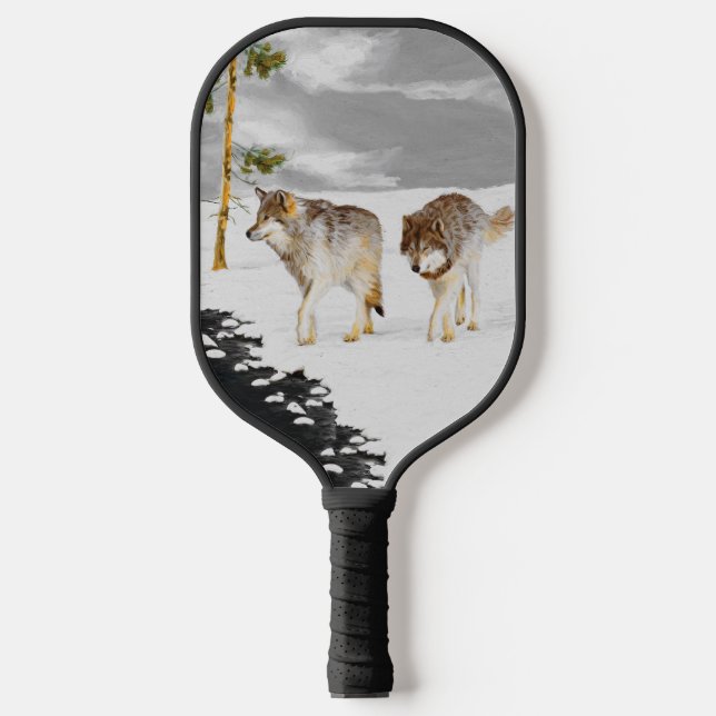 Palas De Pickleball Lobos en pintura de nieve - Arte de vida salvaje o (Anverso)
