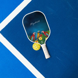 Palas De Pickleball Loros pájaros rojo azul amarillo patrón nombre let
