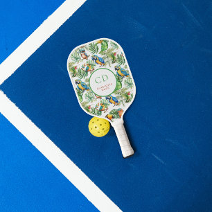 Palas De Pickleball Loros pájaros tropical patrón nombre monograma