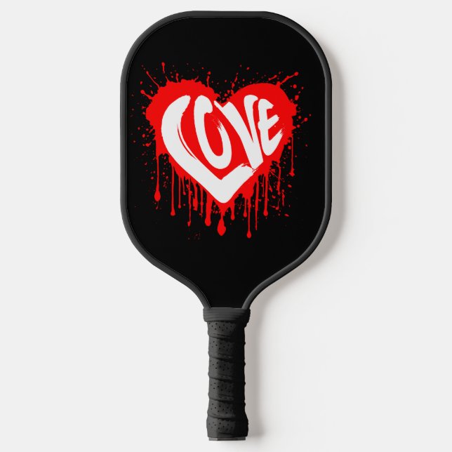 Palas De Pickleball Love Retro Red Heart Valentine White Text (Anverso)