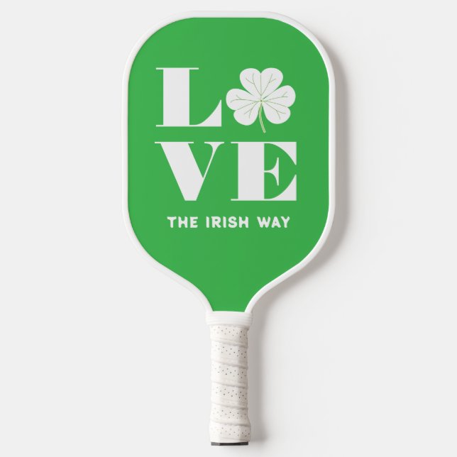 Palas De Pickleball Love Shamrock Clover Irlanda Personalizado blanco  (Anverso)