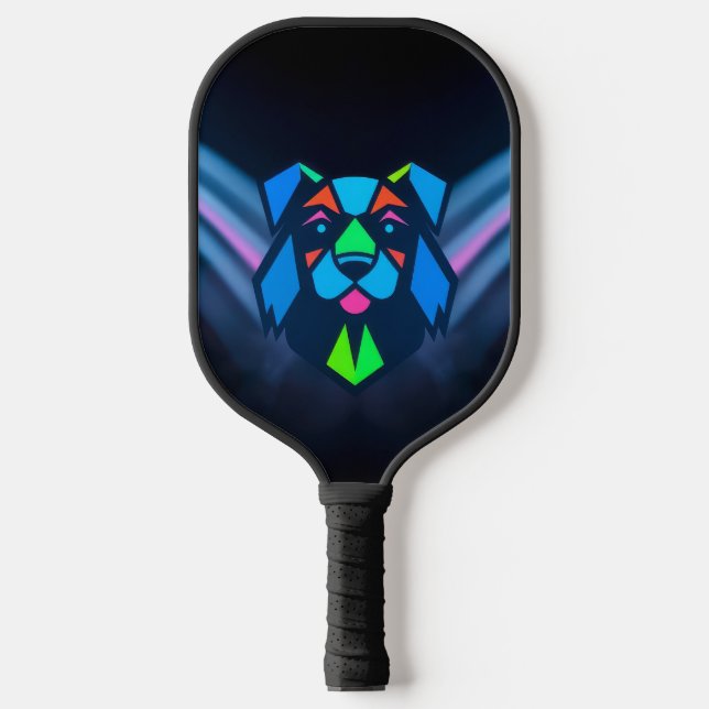 Palas De Pickleball Luces de neón perro azul (Anverso)
