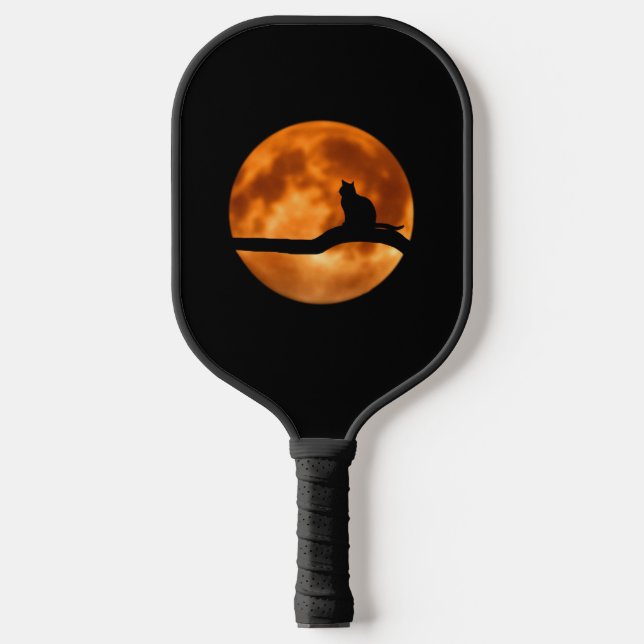 Palas De Pickleball Luna de Naranja de gato negro (Anverso)