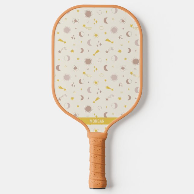 Palas De Pickleball Luna de sol espacial y estrellas en crema (Anverso)
