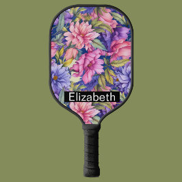 Palas De Pickleball Lush Pink and Purple Flowers Personalized