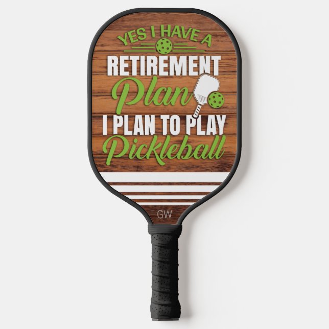 Palas De Pickleball Madera de jubilación divertida y Monograma verde (Anverso)