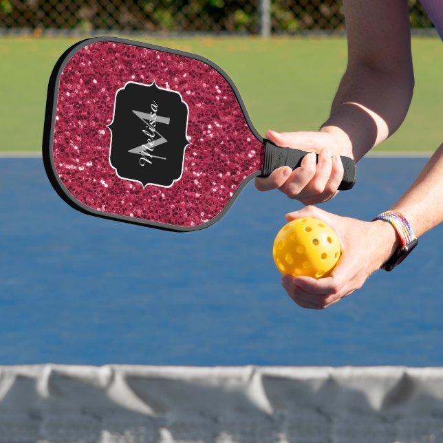 Palas De Pickleball Magenta rojo oscuro aguijón negro espuma Monograma (in situ)