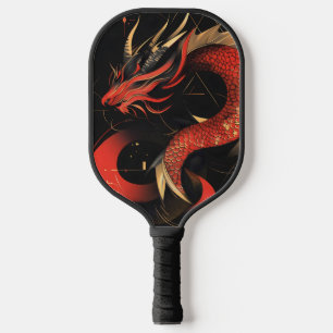 Palas De Pickleball Majestuoso Arte Dragón Chino Rojo y Oro