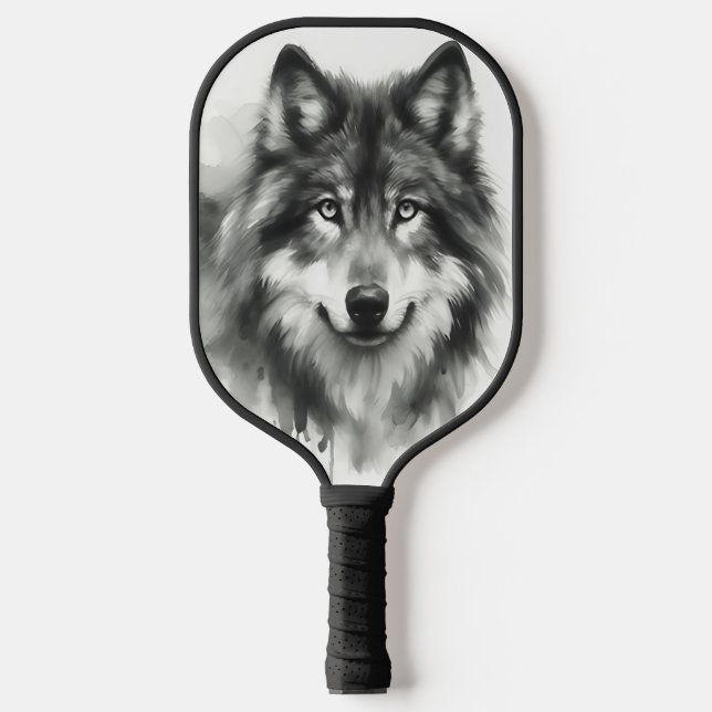 Palas De Pickleball Majestuoso Lobo Gris Impresionante acuarela Vida s (Anverso)