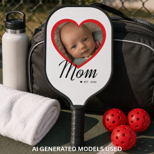 Palas De Pickleball Mamá Estableció Guión Corazón Rojo Foto Blanca