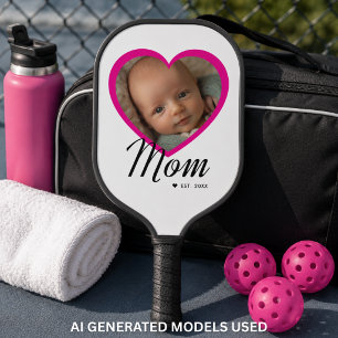 Palas De Pickleball Mamá Estableció Guión Corazón Rosa Foto Blanca