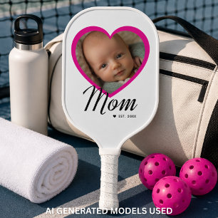 Palas De Pickleball Mamá Estableció Guión Corazón Rosa Foto Blanca