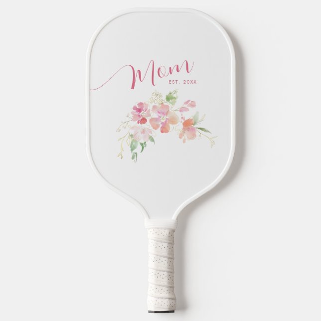 Palas De Pickleball Mamá estableció la acuarela floral rosa Rubor (Anverso)