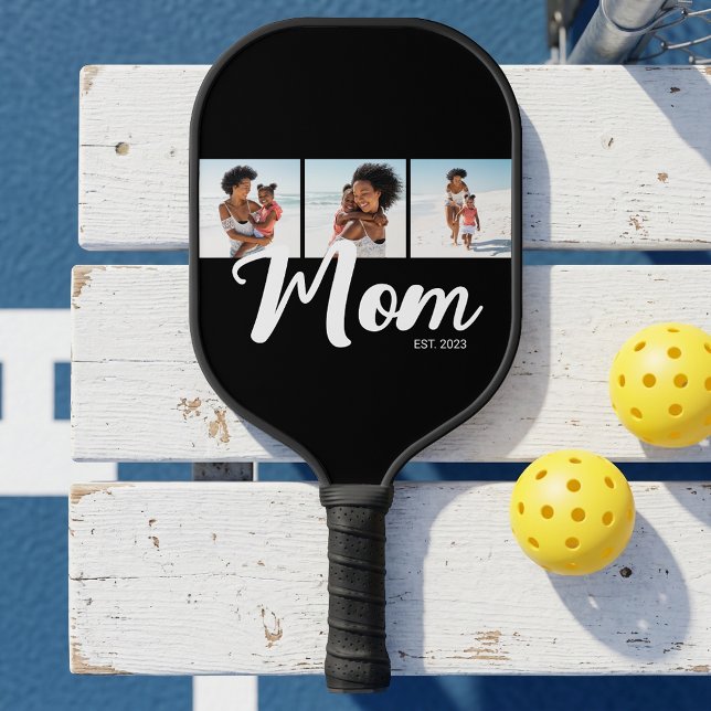 Palas De Pickleball Mamá Estableció Moderno Script Negro Negrita 3 Fot (Mom Established Modern Bold Script Black 3 Photo Pickleball Paddle)