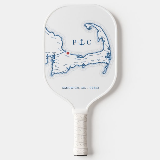 Palas De Pickleball Mamáes de sandwich Mapa Monograma azul de la marin (Anverso)